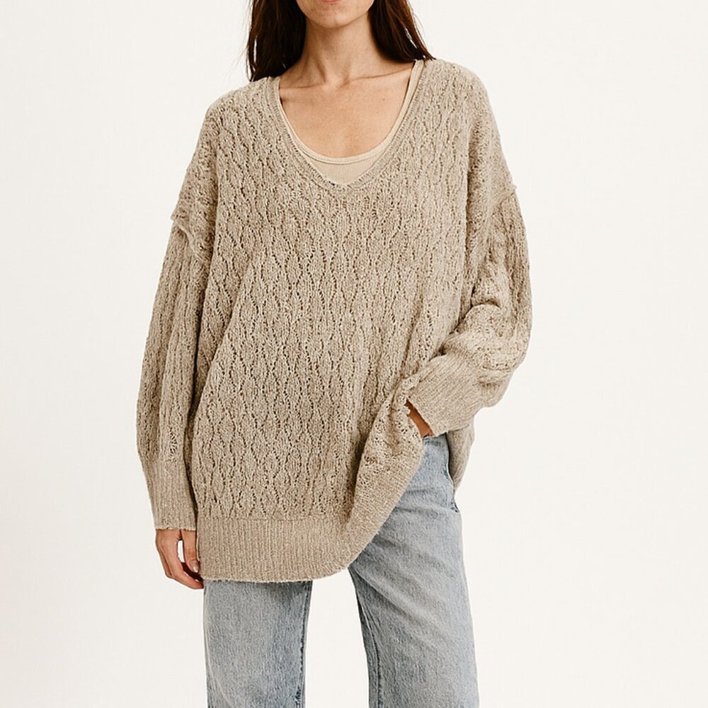 Free People Beige Wool Alpaca Blend Sweater L Soft Cozycore